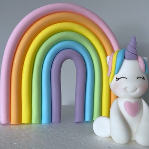 Unicorn cake topper set, Rainbow edible fondant cake topper, Unicorn and rainbow birthday, Cake toppers for girl birthday party, Cake decor