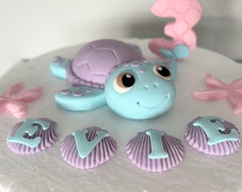 Adornos comestibles para tartas con forma de tortuga marina: Set de fondant comestible con estrellas de mar (colores personalizados)