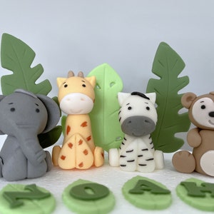 Topper per torta commestibili personalizzati a forma di animali da safari/Set di fondant giraffa, zebra, elefante e scimmia/Figure per decorazione di compleanno per bambini