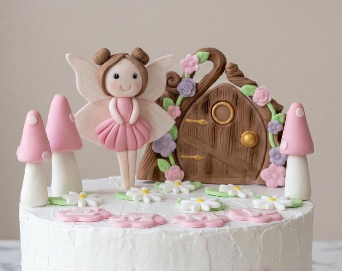 Fondant Fairy Garden Cake Toppers - Edible Birthday Decorations