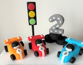 Racing Car Fondant Toppers - Edible Birthday Cake Decorations
