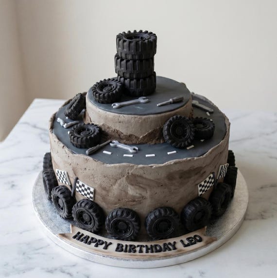 Edible Fondant Tyres Cake Toppers, Black Racing Wheels (Handmade)