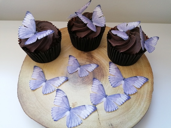 Farfalle di wafer realistiche viola e blu pre-tagliate Decorazioni