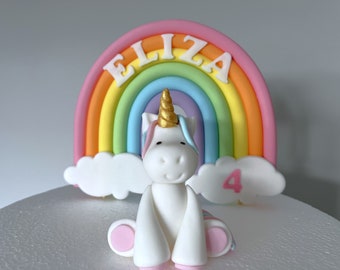 Unicorn cake topper set, Rainbow edible fondant cake topper, Unicorn and rainbow birthday, Cake toppers for girl birthday party, Cake decor