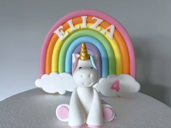 Unicorn cake topper set, Rainbow edible fondant cake topper, Unicorn and rainbow birthday, Cake toppers for girl birthday party, Cake decor