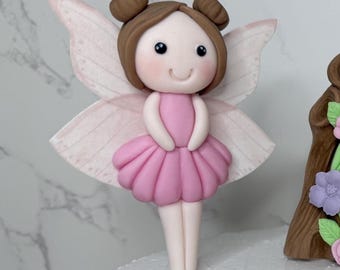 Handmade Fondant Fairy Cake Topper. Sugar paste Girl decorations.