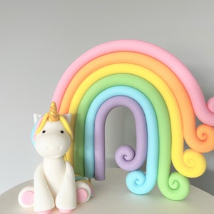 Personalised Rainbow cake topper. Unicorn and Rainbow fondant cake topper set. Edible fondant rainbow birthday cake decoration.