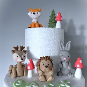 Essbare Kuchen Topper / Waldtiere essbare Kuchen Topper / Geburtstag Kindergeburtstag Dekoration / Junge, Fuchs, Reh, Igel, Kaninchen Zuckerpaste Topper