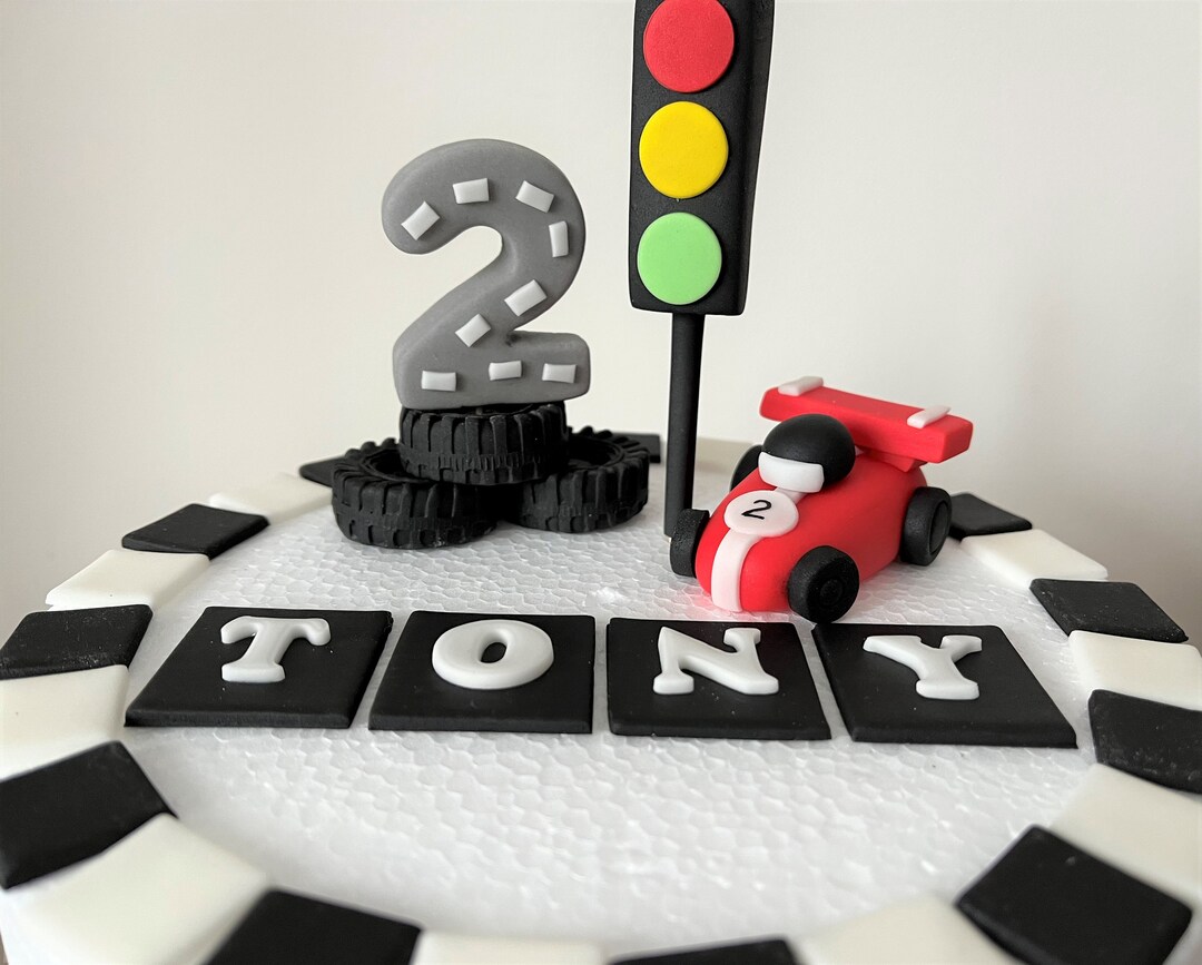 Racing Cars Cake Toppers. Edible Personalised Birthday Fondant Cake