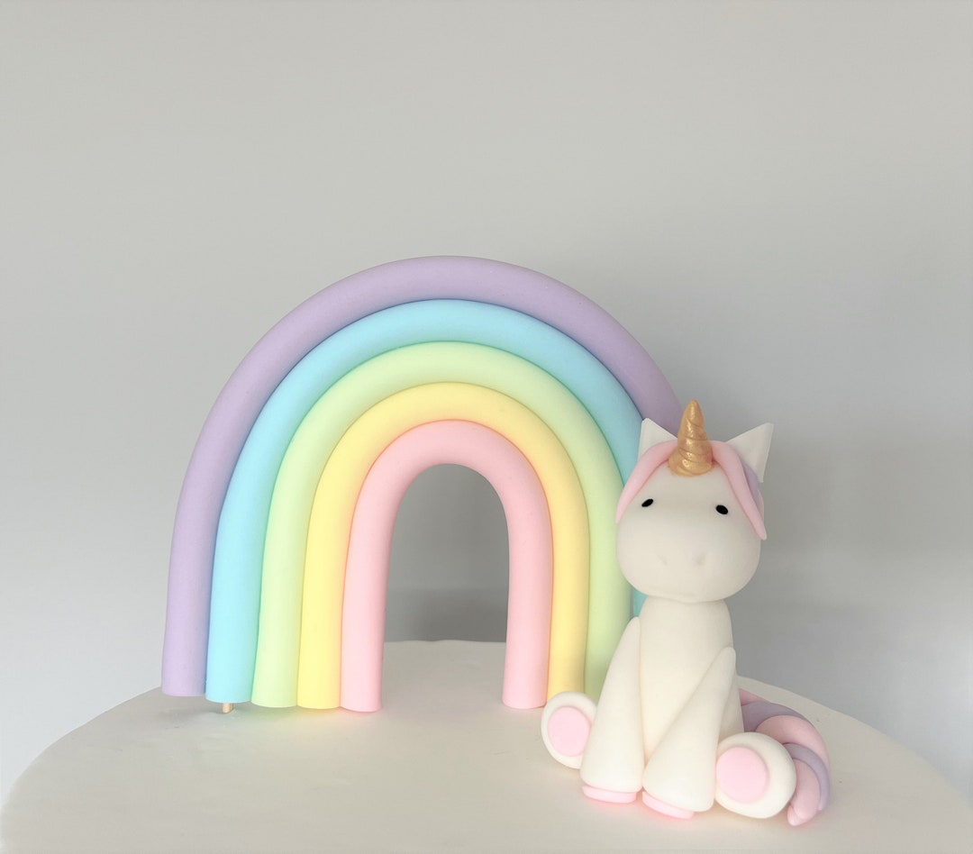 Personalised Rainbow Cake Topper. Unicorn and Rainbow Fondant Cake
