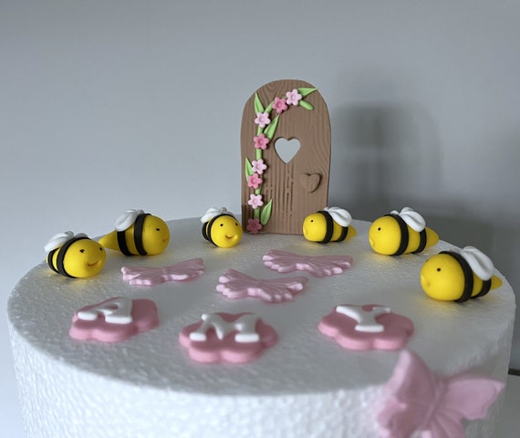 Ensemble de décoration de gâteau abeilles et papillons, décoration de gâteau de porte fondant comestible, gâteau d'anniversaire d'été, décoration de gâteau pour fête d'anniversaire de fille - France
