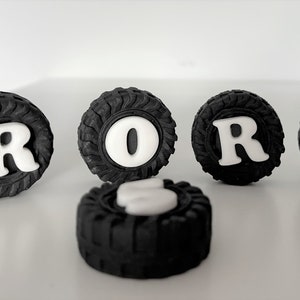 Sugar paste tyres cake toppers. Edible fondant tires cake decoration. Edible boy birthday theme party.