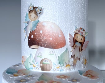 Precut Fairy garden wafer card edible cake topper set, birthday cake decorating topper, Wafer card fairy birthday decorations