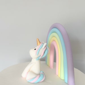Personalised Rainbow cake topper. Unicorn and Rainbow fondant cake topper set. Edible fondant rainbow birthday cake decoration.