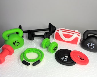 Handmade edible gym themed cake topper weights / Exercise Cake Topper / fitness cake toppers