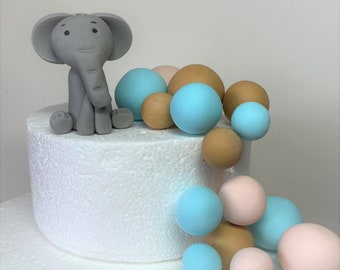 Elephant cake topper. Baby shower girl, boy. First Birthday cake. Fondant elephant cake topper. Fondant balloons/Spheres