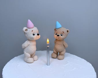 Handmade edible teddy cake topper. Christening cake. Baby Shower. Sugar paste bear Decoration