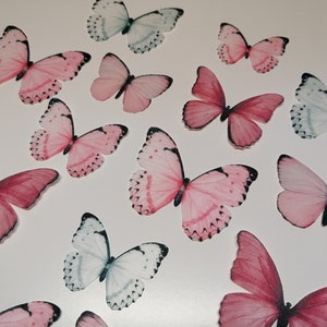 Pre-cut Pink and White realistic wafer butterflies - Edible cake / cupcake decorations