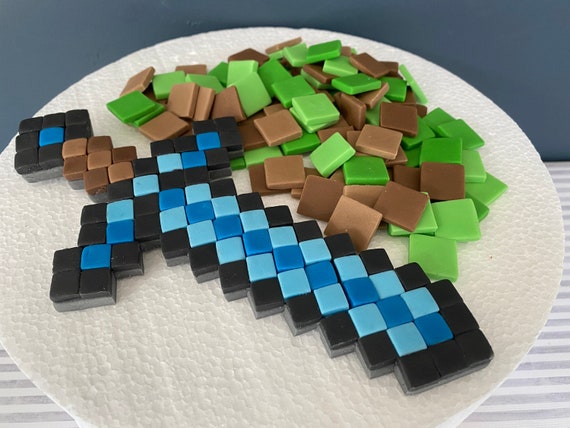 Minecraft Fondant Gateau Topper Ensemble Epee Fondante Etsy