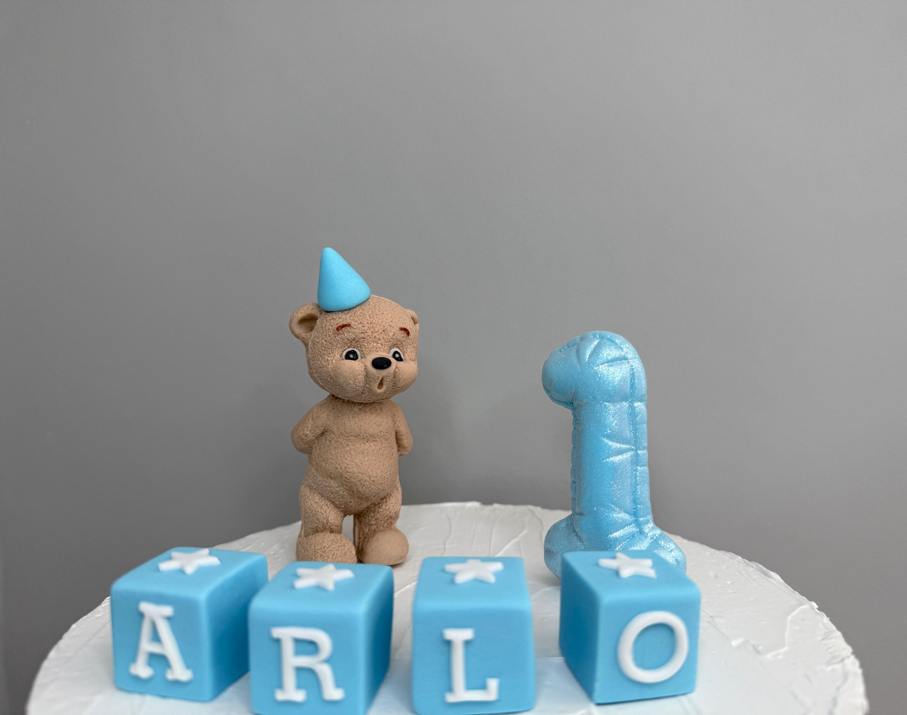 Fondant Teddy Bear Cake Topper With Baby Blocks: Handmade Christening ...