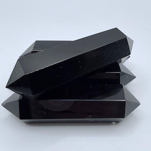 Varita de obsidiana de doble terminación / Cristal de conexión a tierra y protección / Herramienta de limpieza energética / Punta de obsidiana negra