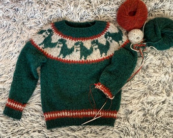 Knitting pattern of cozy winter sweater with dinosaurs, Pdf digital download, Tyrannosaurus Rex, Boys knitting pattern 1-10 years, Reptar