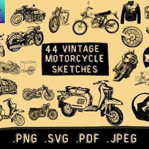 44 Vintage Motorcycle Illustrations, Motorcycle SVG, Motorbike png, Instant Download, Motorcycle Clipart, Motor Ephemera, motorbike svg,jpeg