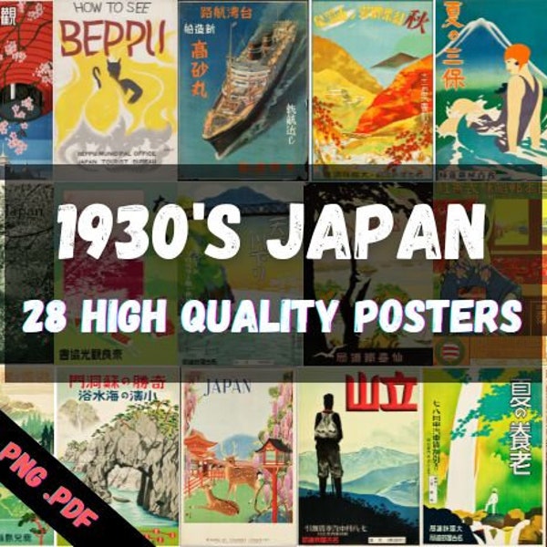 Japanese Vintage Posters, 28 Vintage Japanese Posters, 1930's Japan, Instant Download, 28 High Quality 1930's Posters from Japan