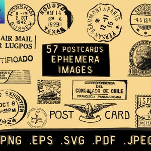 Postkarte Ephemera, Vintage Briefmarken, Postkarten Clipart, Postkarte SVG, Sofort Download, Postkarte PNG, Digitale Ephemera, Post png