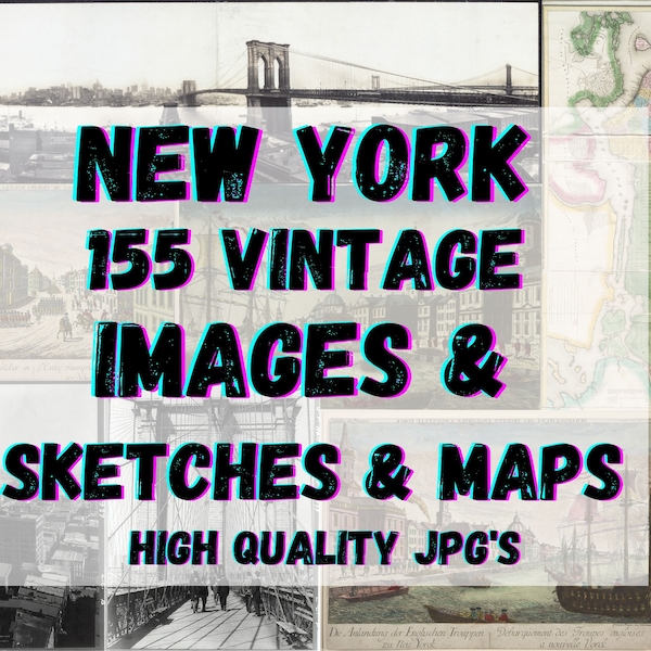 Vintage New York Images, Sketches and Maps - 155 High Quality JPG's - SVG - Instant Download