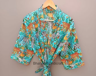 Jungle safari print cotton kimono robe|bridesmaid dress|night gown|one size kimono robe|unisex kimono