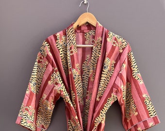 GESCHENK FÜR SIE ....Indian Tiger print Langes Boho Kleid /Frauen Kimono Wickelkleid /Boho Maxi Kleid /Dressing Gown, Einzigartiges Geschenk