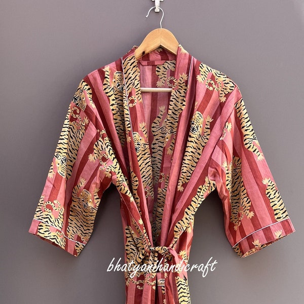 GESCHENK FÜR SIE ....Indian Tiger print Langes Boho Kleid /Frauen Kimono Wickelkleid /Boho Maxi Kleid /Dressing Gown, Einzigartiges Geschenk