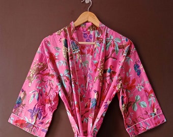 Floral Printed Cotton Sexy Women Bathrobe Gown Dress Long Kimono Tunic Beach Wear Bikini Cover Up Swim Dress Kimono