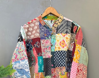 Handgemachte Patchwork Jacke, Baumwolle Steppjacke, Steppjacke, Winterjacke, Kurzmantel, Geschenk für sie, Wendejacke