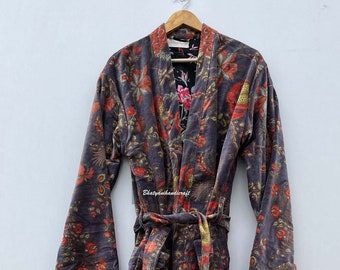 Veste longue en velours, veste d'hiver, peignoir en velours, robe de chambre, robe de chambre de mariée, cadeau pour elle, kimono en velours