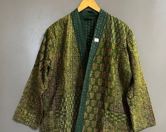 Baumwolle gesteppte Kantha Robe, Ajrak handgemachte Kantha Jacke, Brautjungfer Robe, Brautparty-Abnutzung, Hausmantel, Kantha Robe