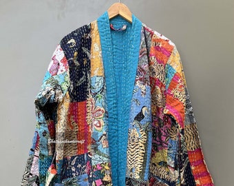 Giacca patchwork, veste Kantha, giacca invernale, giacca trapuntata, kimono da sposa, giacca kimono Kantha, cappotto lungo