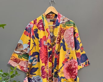 EXPRESS-LIEFERUNG - Kimono-Robes aus Baumwolle, Kimono mit Blumendruck, weich und bequem Bademäntel, Wickelkleid