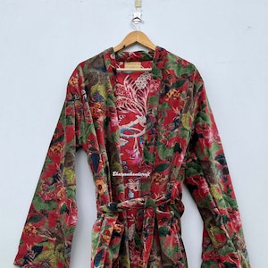 Long Velvet Jacket, Reversible Jacket. Winter Robe, Gift For Her, Dressing gown, Bridal Robe, Cotton Velvet Jacket