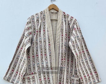 Floral Kantha Jacket, Kantha Robe,Quilted Jacket, Beach Wear, Dressing Gown, Winter Long Coat