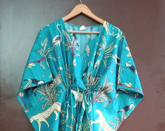 Caftan indien en coton à fleurs fait main, caftan long pour femme, robe de plage, robe longue pour vêtements de nuit à imprimé fleurs et blocs