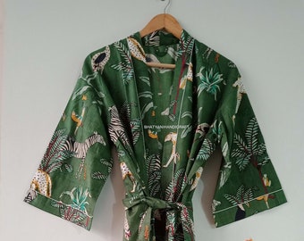 Abito kimono in cotone indiano con stampa floreale Abito da damigella d'onore Vestaglia Accappatoio kimono taglia unica