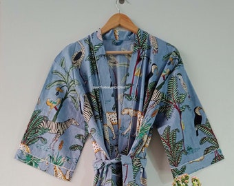 Robe kimono en coton indien imprimé floral Robe de demoiselle d’honneur Robe de chambre Peignoir taille unique kimono