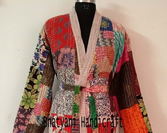 Multi Patchwork Cotton Robe, Patchwork Kantha Jacket, Cotton Bath Robe, Bridal Dressing Gown, Gift For Her