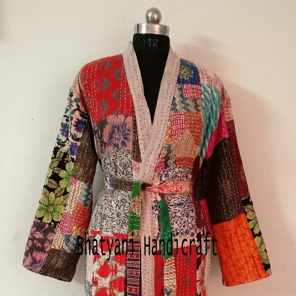 Multi Patchwork Cotton Robe, Patchwork Kantha Jacket, Cotton Bath Robe, Bridal Dressing Gown, Gift For Her