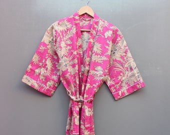 LIVRAISON EXPRESS- Robes kimono en coton, kimono imprimé floral, robes de bain douces et confortables, robe portefeuille