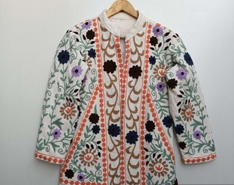 Cotton Suzani Hand Embroidery Jacket Coat, Women Wear Winter Jackets, Bridesmaid Gift, Winter Jacket, Kimono Robe, Bridesmaid Jackets