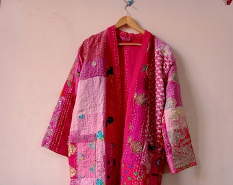 Khambadiya Patch Work Robe, Quilted Jacket, Long Kantha Robe, Bridesmaid Robe, Wrap Dress, Dressing Gown, Gift For Her