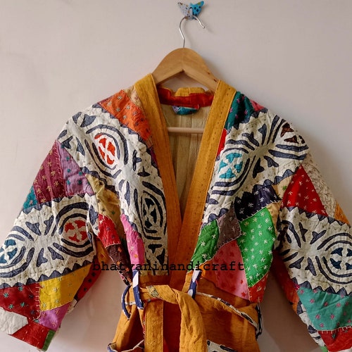 Handmade Kantha Jacket Cotton Quilted Robe Bridesmaid Robe Etsy